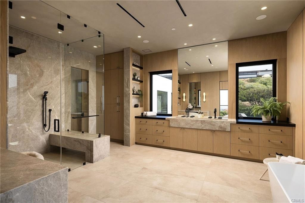 Modern luxury kitchen interior with marble countertops